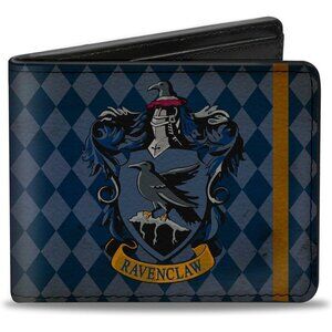✨Men's Blue Bifold Wallet Hufflepuff Crest Stripe4 Weathered Wallets